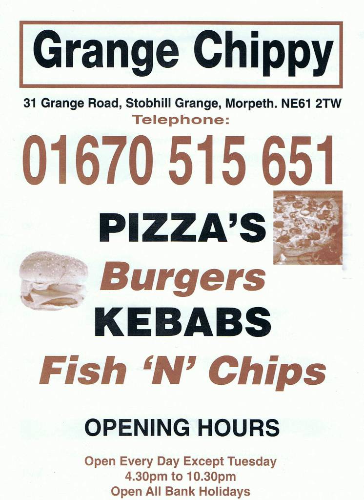 The Grange Chippy in Morpeth, Pizza Delivery, Burgers, Kebabs and Fish and Chip Shop in Morpeth - Take away Menu