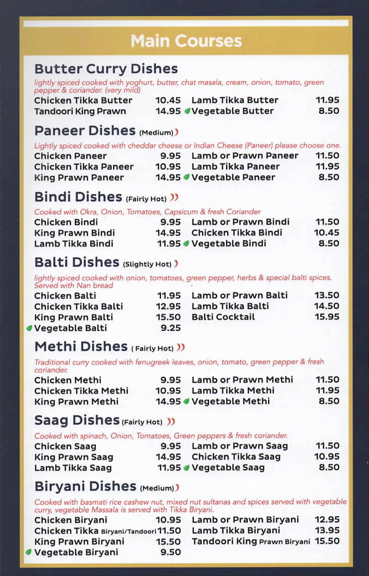 Manzil Tandoori Restaurant in Morpeth, Indian Restaurant & Takeaway Menu