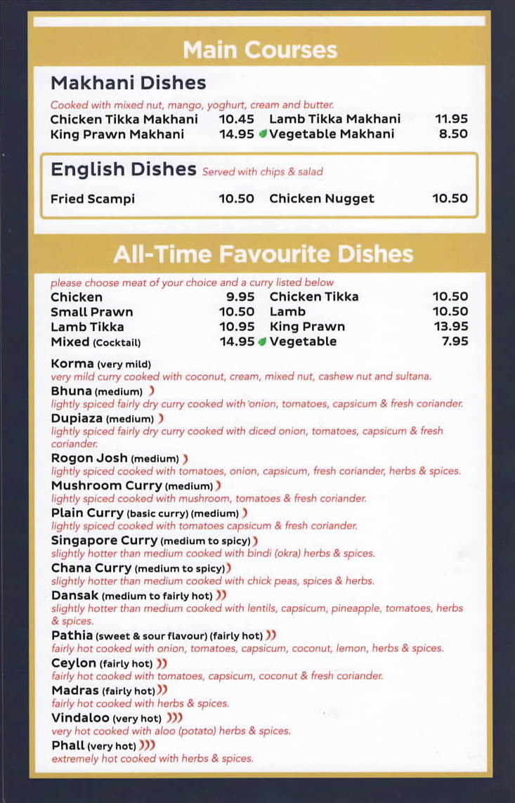 Manzil Tandoori Restaurant in Morpeth, Indian Restaurant & Takeaway Menu